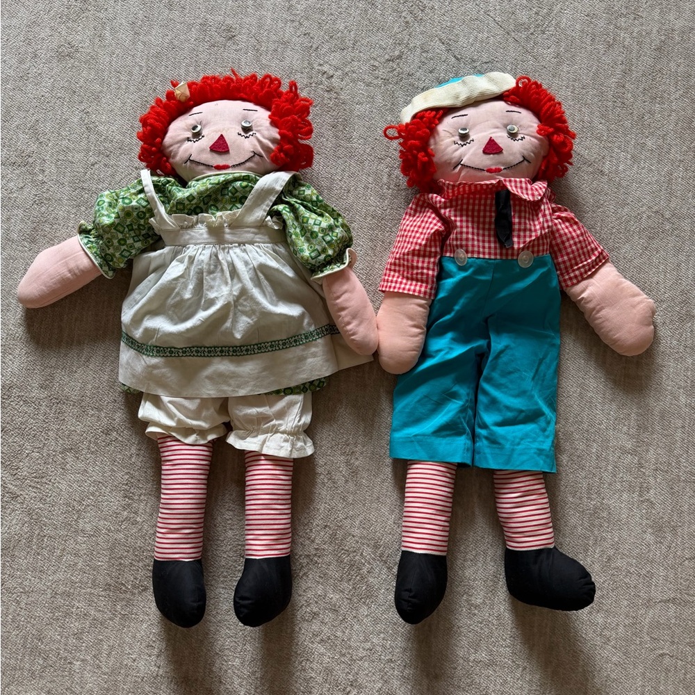 Raggedy Ann and Andy Plush Dolls - Red and Green